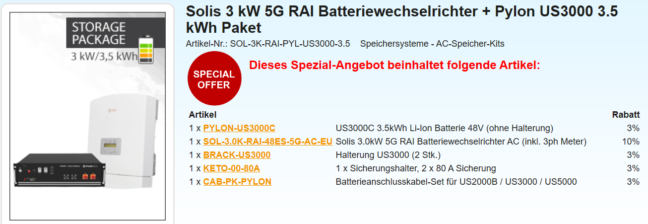 Batterie-Speicher - SOLIS - Pylontech für Balkonkraftwerk Anlage  3KW